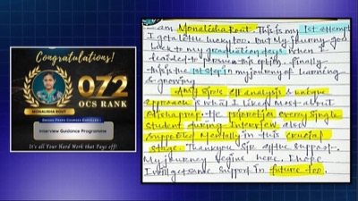 Topper Monalisha Rout handwritten feedback